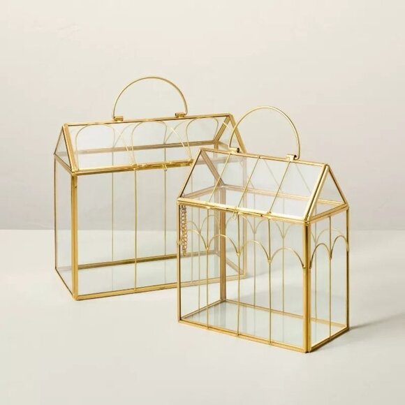 Large Scalloped Brass Glass Greenhouse – Hearth & Hand Magnolia Target 2025 - Picture 3 of 9